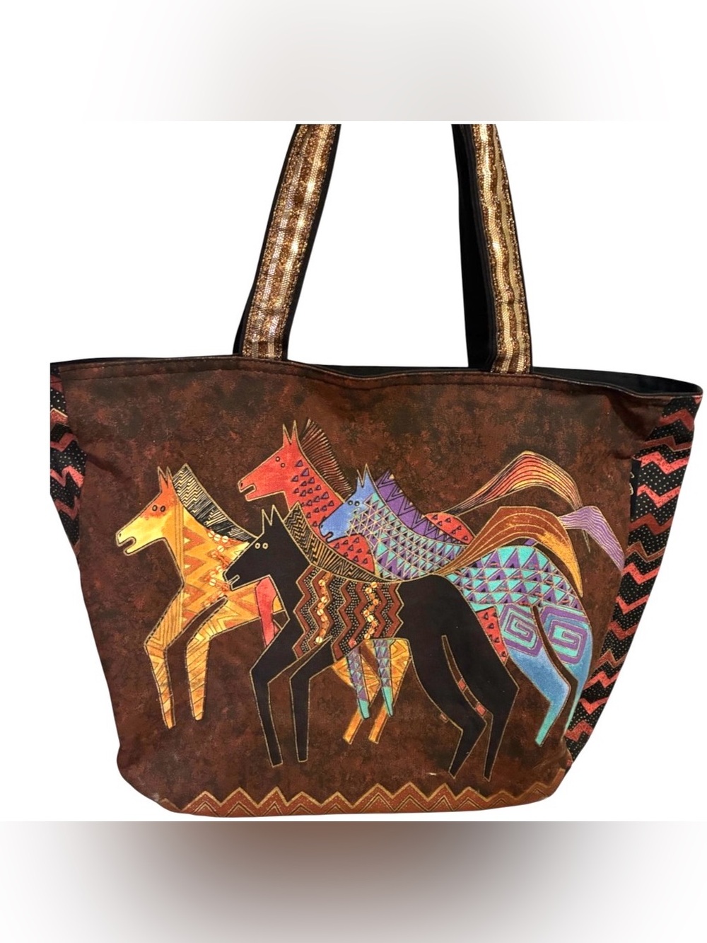 Laurel Burch Tote Wild Horses Running Free Western Cowboy Bag Equestrian Sequin